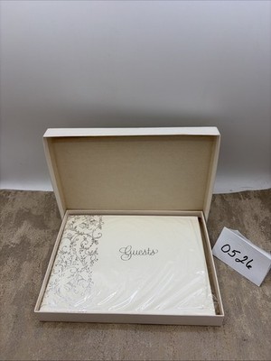 CR Gibson Wedding Guest Book Embossed White with Silver Script New In Plastic