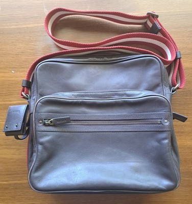 Bally Striped Men's Leather Crossbody Bag Brown Used