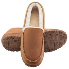 Men's Slippers Indoor Outdoor Warm Soft Plush Memory Foam House 11 Beige