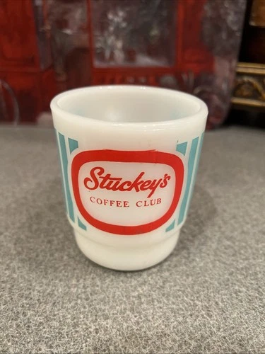 Stuckey’s Coffee Club Vintage Coffee Mug Fire King Milk Glass Anchor Hocking