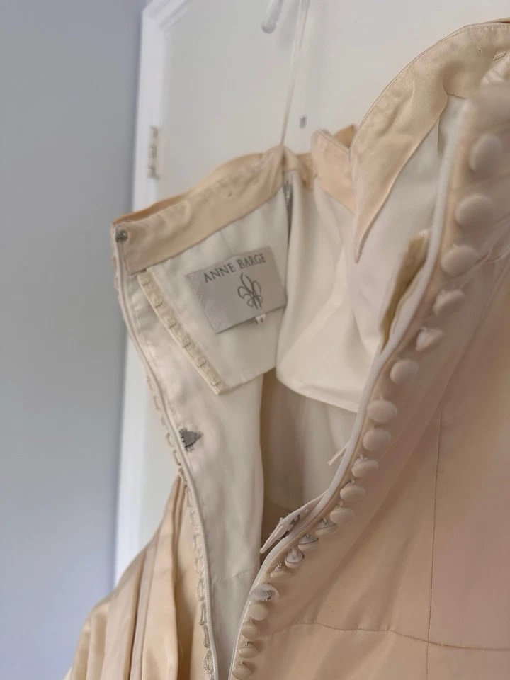 Blue Willow Anne Barge Wedding Dress 12 Trumpet Silk Blend Strapless Lace Bow - Image 3 of 4