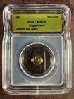 Gold Eagle Head 1/500th Troy oz .9999 Gold Round ICG MS70