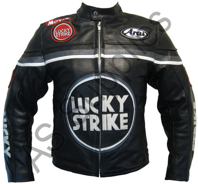 LUCKY STRIKE Leder Motorradjacke - Schwarz / Grau - Schwantz