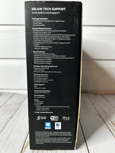 Belkin AC1200 Dual-Band AC+ Wireless WiFi Gigabit Router w/ Original Box & Cords - Picture 3 of 7