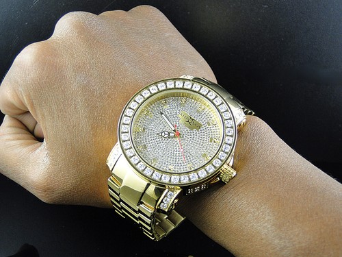 Mens Yellow 1 Row Ice Bezel Khronos Jojino Joe Rodeo Genuine Diamond Watch - Picture 2 of 8