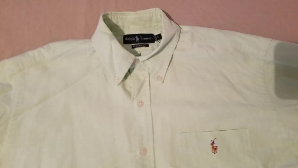 Mens Polo Ralph Dress Shirt L Large Green Button Cotton - Image 2 of 4