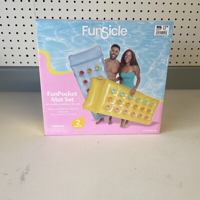 Set of 2 Funsicle Funpocket Mats 66-26  Yellow And Blue Floating Pool Mats