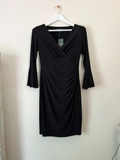 Lauren Ralph Lauren Black Bell Sleeves V-Neck Ruched Side Bodycon Dress 6 New