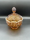 Fenton Glass Cameo Opalescent Hobnail Candy Dish Lidded Lily Of The Valley Amber