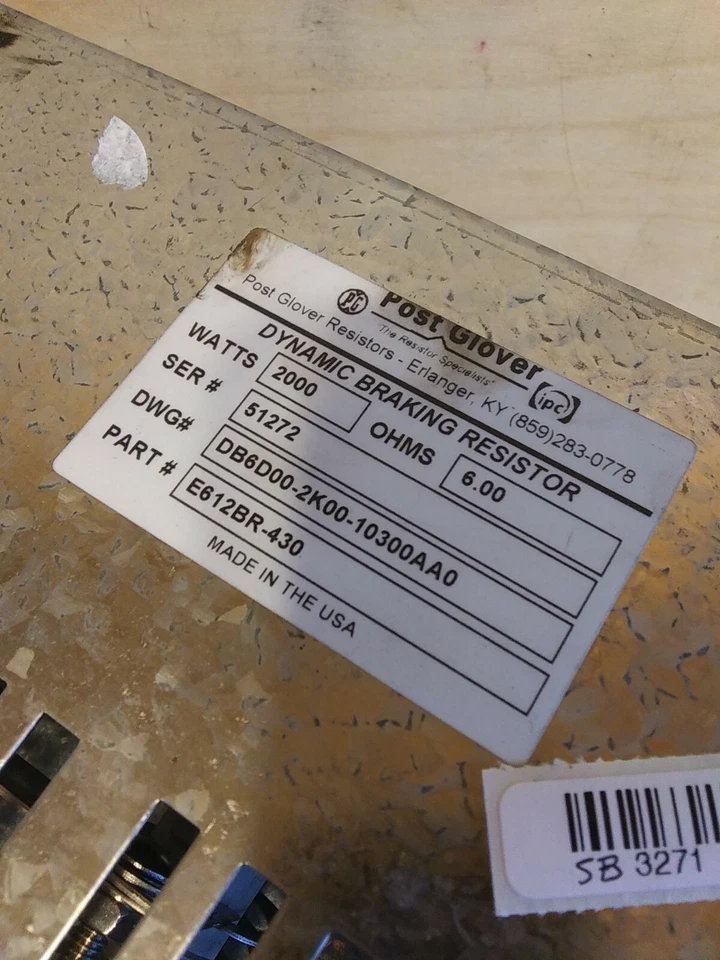 Post Glover E612BR-430 Dynamic Braking Resistor 2000watts  - Image 3 of 4