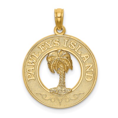 14K Gelbgold Pawleys Island runder Rahmen mit Palmen Anhänger