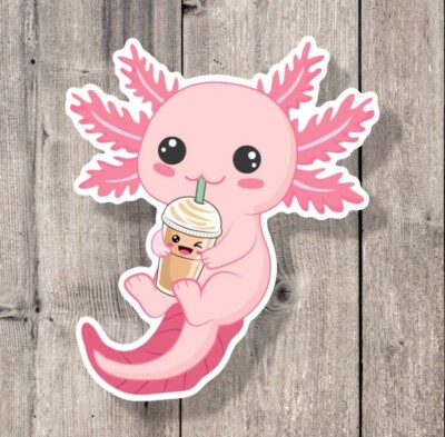 Axolotl Kawaii Coffee Vinyl Laptop Sticker Water Bottle Sticker Hard Hat Decal