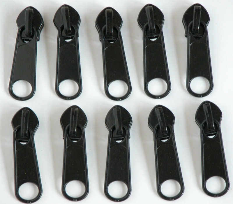 10 pcs YKK #9 Nylon Slider Zipper Double Slider Zipper Pull Black Vtg NOS