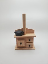 Miniature Wooden Stove with Dutch Oven Dollhouse Furniture