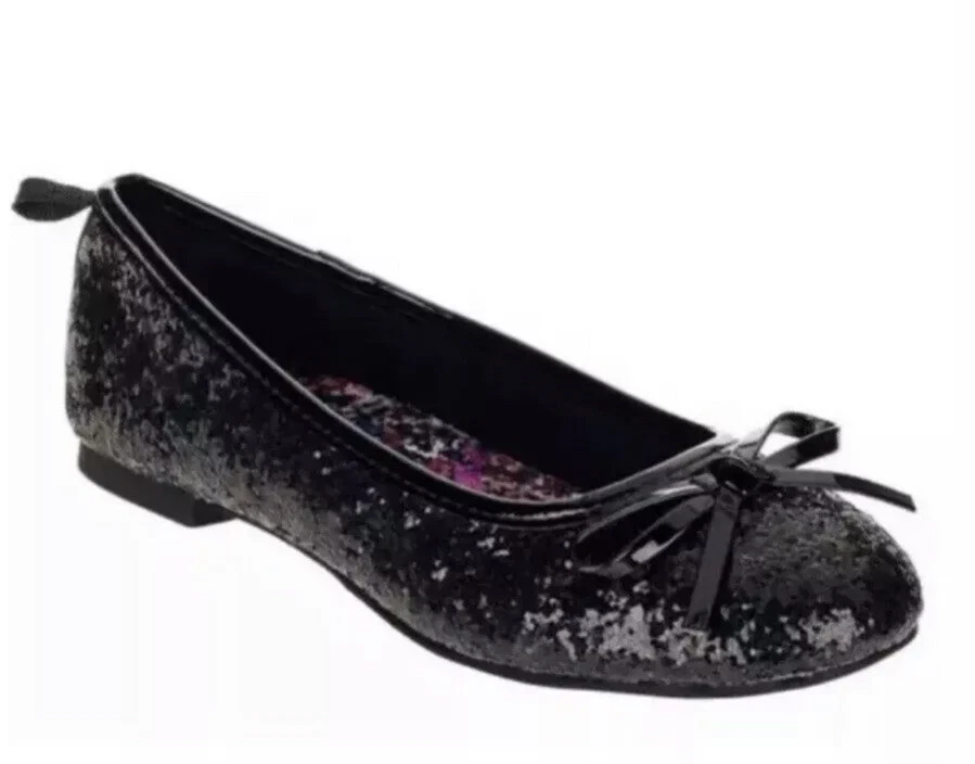 FADED GLORY YOUTH GIRLS DAZZLE BALLET FLAT CASUAL SHOES BLACK SEQUIN 12 5