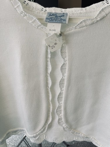 NOS 70’s Girls Julius Berger White Cardigan Shrug Crochet Sweater XL 16 USA - Picture 2 of 9