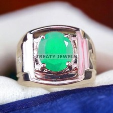 Emerald Oval Cut Gemstone With 925 Sterling Silver Ring For Men's A318