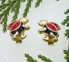 Children Earrings Stud Ladybug Running 333 Gold Yellow Gold Quality