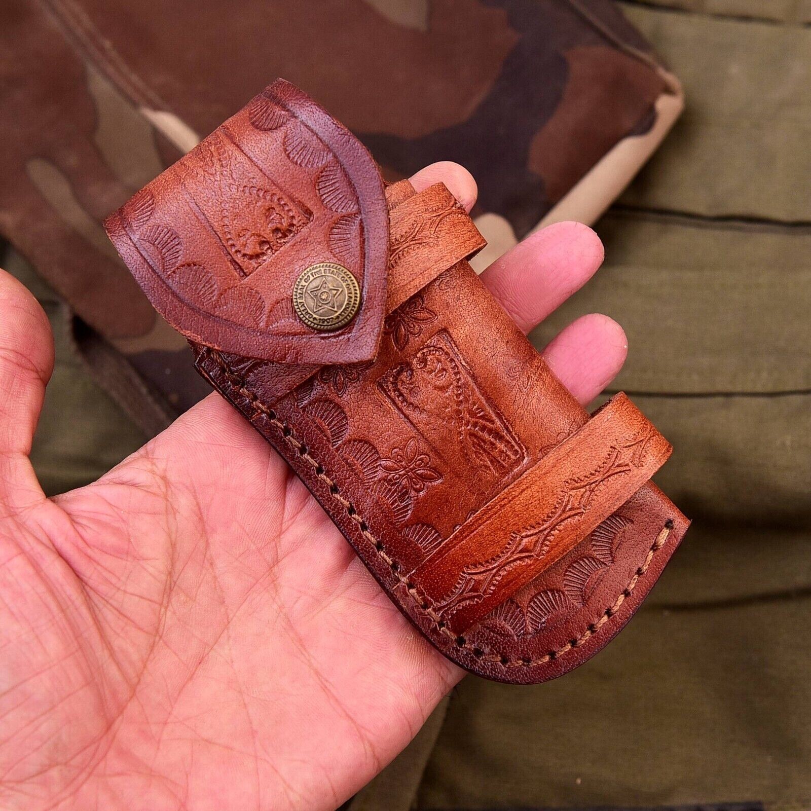 Handmade Pocket Folding Knife Sheath 5.5" Leather Belt Holster Cover