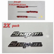 2PK SNAP ON TOOL BOX LOGO EMBLEM Chrome Plastic Badge Decal 8"+ 3 Red Drivers !!