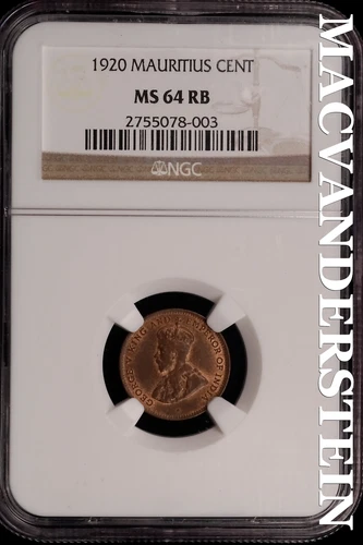 India: 1920 Mauritius Cent - NGC MS 64 RB - Scarce  No Reserve  #SLi420