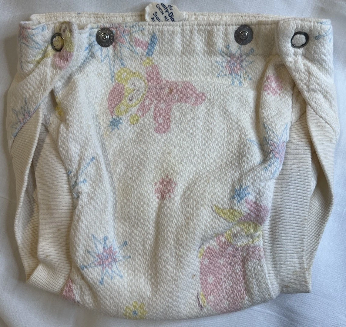Vintage 1980s NO-PINZ Panty Diaper Cover Sleepy Teddy Bear Pajamas Print USA
