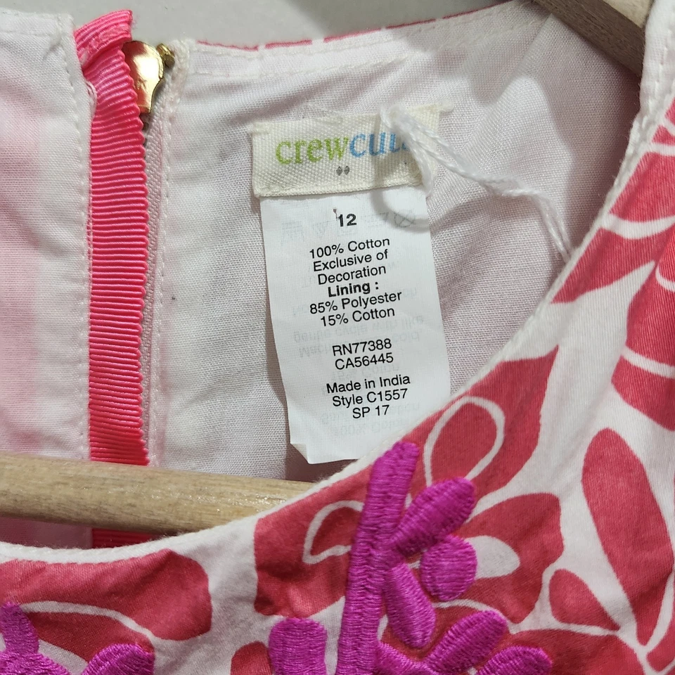 Crewcuts Girls Floral Pink White Coral Embroidered Dress Size 12 Sleeveless - Image 3 of 4