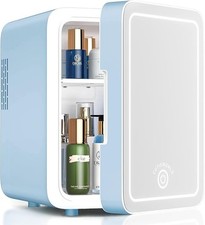 Skincare Fridge With Dimmable LED Light Mirror, 4L Makeup Mini Fridge, Blue