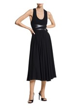 MICHAEL KORS Womens Black Attached Buckle Belt Sleeveless Midi Dress 8