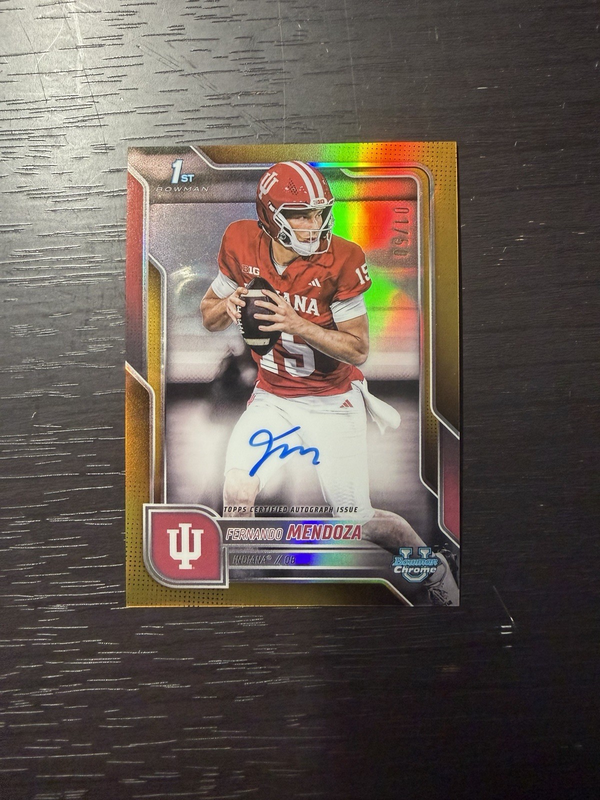 2025 Bowman U Chrome Fernando Mendoza 1st Bowman Gold Refractor Auto /50