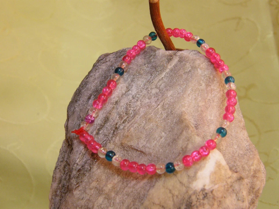 Glas Perlenarmband Flex - Armband in pink, weiß, und türkis ca. 21 cm lang