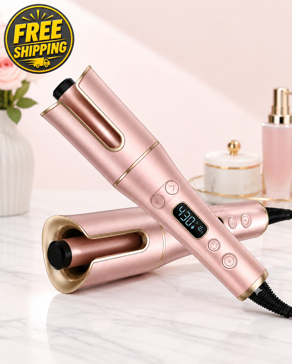 Automatic Hair Curler with LCD Display – 1” Rotating Barrel, 4 Heat Settings, 3