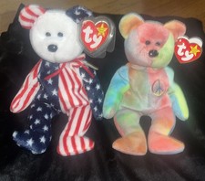 Ty Beanie Babies Spangle & Peace Retired Original Plush Bears with Crisp Tags