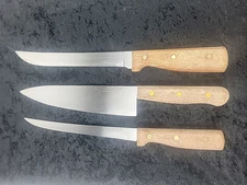 Lot of 3 Carbon Steel Kitchen Knives Chef, Fillet & Slicer Wood Handles YORKTOWN
