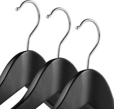 6 Black Wide Shoulder Wooden Suit Hangers - Premium Lotus Wood, Non-Slip Pant