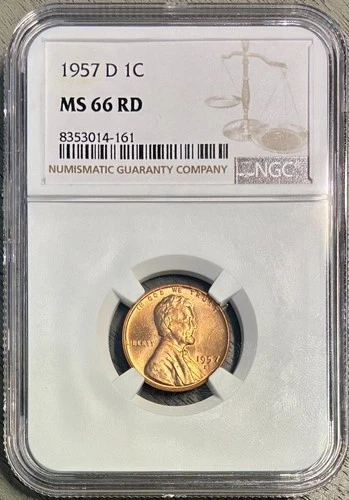 1957-D Lincoln Cent (Wheat Penny), NGC MS-66 RD