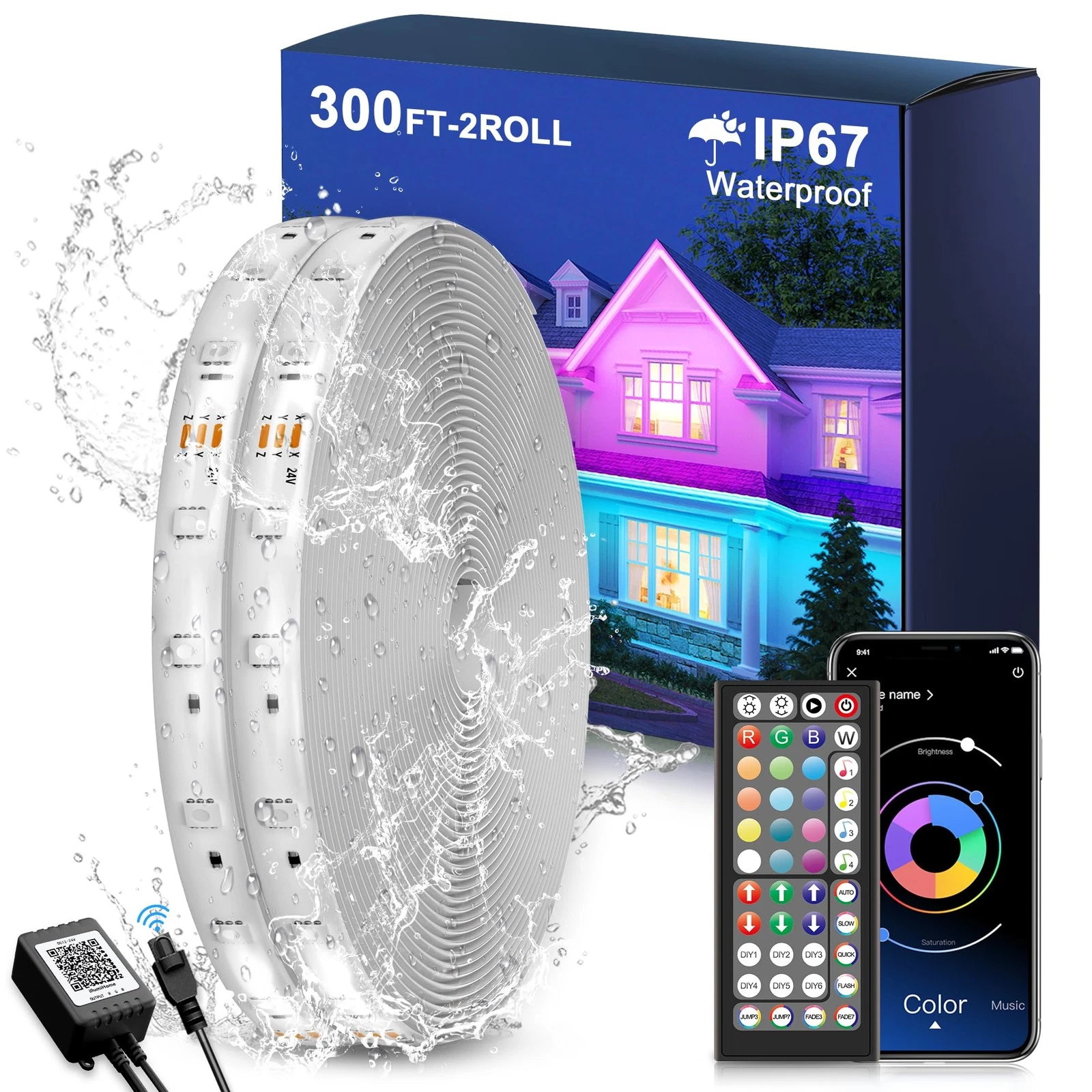 Outdoor LED Strip Lights Waterproof 300FT (2 Rolls of 150ft) with Remote, RGB...