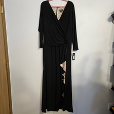 XSCAPE Long Sleeve V-Neck Gown Ruffle Black Whimsigoth Classic Old Hollywood 20