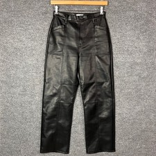 Pistola Black Faux Leather Straight Leg Pants High Rise Size 28