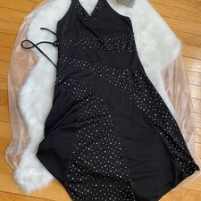 Black Evening Party Dress with Rhinestone Detail