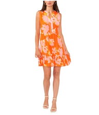 Vince Camuto Womens Floral Baby Doll Dress, orange, L