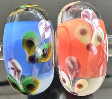  SET of 2 Trollbeads Narcissus of Harmony Bead and MATCHING UNIQUE IN BLUE OOAK
