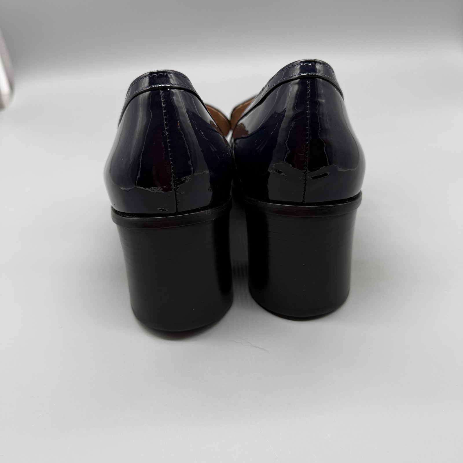 Tory Burch Shoes Womens Size 10.5 Blue Patent Leather Block Heel Pumps Loafers thumbnail 6