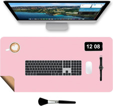 Dual-Sided Desk Pad with Mini Keyboard Brush, 31.5'' X 15.7'' Natural Cork  PU