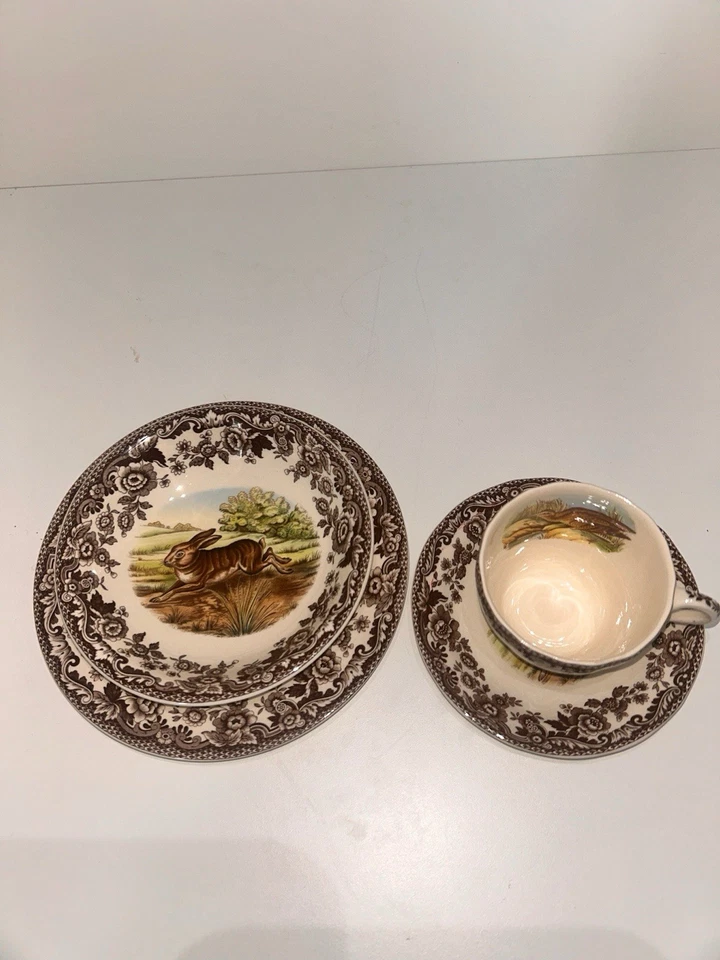 Spode England Woodland S3422-t Set of 4 Dinner Salad Bread Plates+scalloped Cup - Image 2 of 4