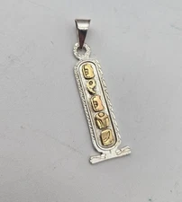 El Tesoro Del Jaguar Sterling Silver 14K Mayan Cartouche Pendant "Nancy" 8.5g