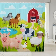 Feelyou Farm Animal Bath Curtain Pig Dog Cow Goat Duck Shower Curtain For