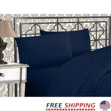 Deep Pocket 6pc King Bed Sheet Set Microfiber Soft Wrinkle Free Solid Navy New