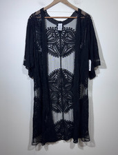 Womens Black Lace Open Front Duster Cardigan Size S Sheer Whimsigoth Boho
