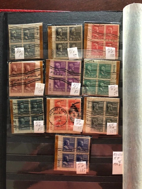 20 Diff. Used 1938 Prexy Plate Blocks, 5c to 30c ! ! ! - Image 2 of 2